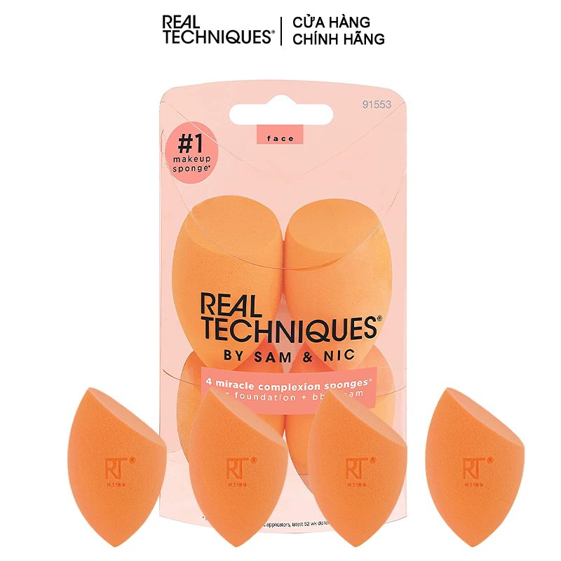 Set 4 Bông Mút Trang Điểm Nền Chuyên Nghiệp Real Techniques 4 Pack Miracle Complexion Sponges