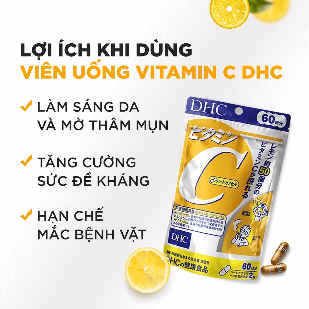 Viên Uống Hỗ Trợ Sức Đề Kháng, Trắng Da Bổ Sung Vitamin C DHC Vitamin C Hard Capsule