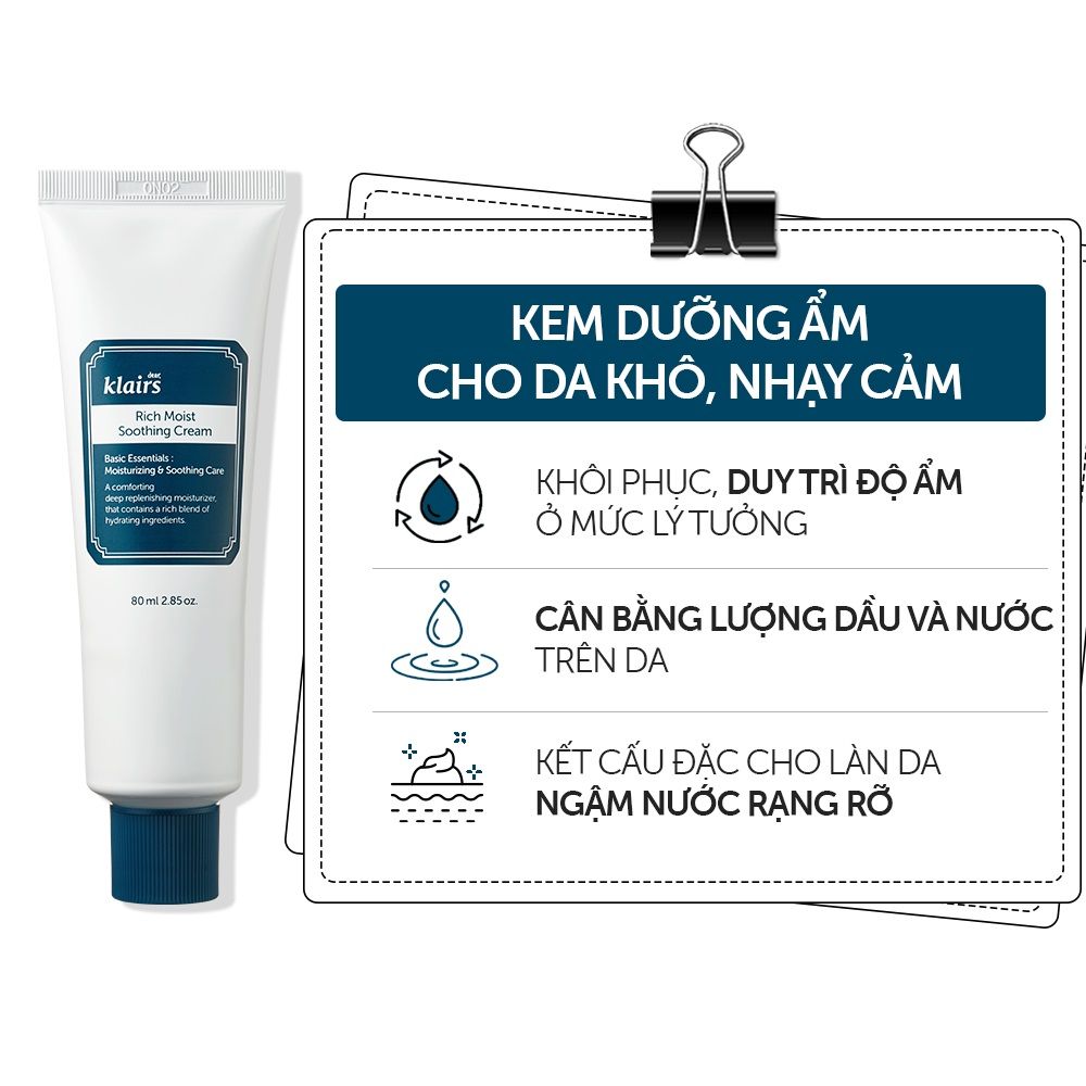 Kem Dưỡng Ẩm Chuyên Sâu Klairs Rich Moist Soothing Cream 80ml