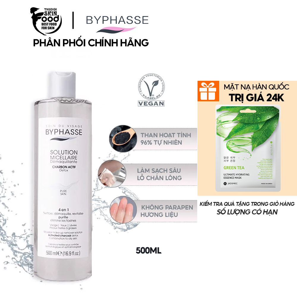 Nước Tẩy Trang Than Hoạt Tính Cho Da Dầu Byphasse Solution Micellaire Charbon Actif 500ml