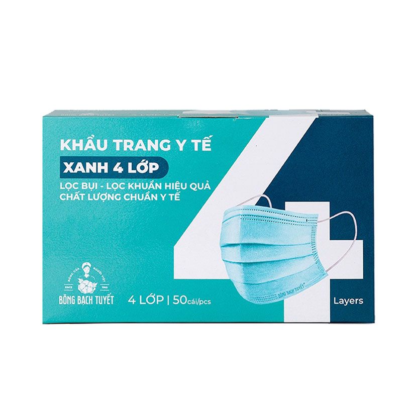 [HỘP 50 CÁI] Khẩu Trang Y Tế 4 Lớp Người Lớn Giúp Lọc Bụi, Lọc Khuẩn Hiệu Quả Bông Bạch Tuyết