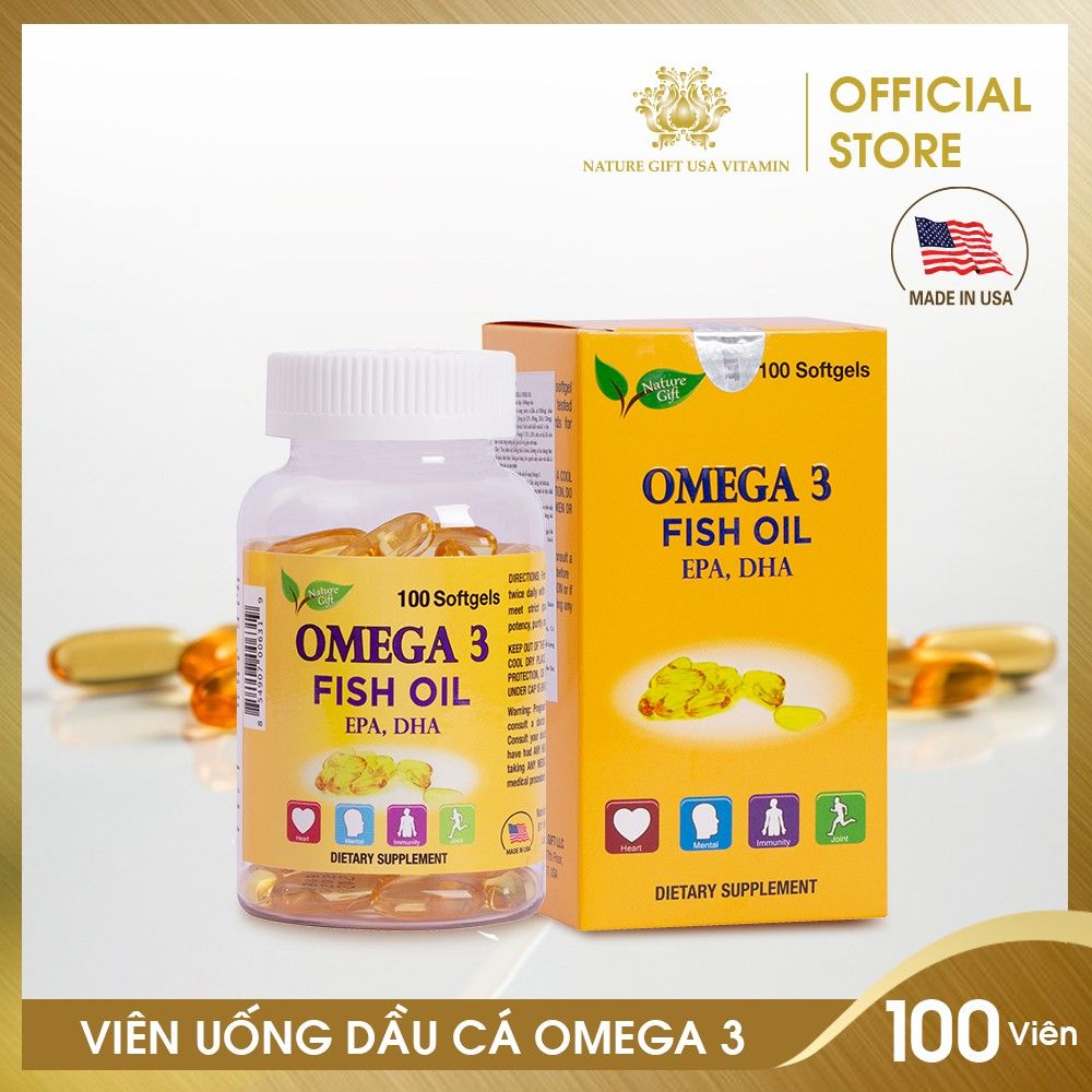 [100 Viên/Lọ] Viên Uống Dầu Cá Omega 3 Tốt Cho Tim Mạch, Bổ Mắt & Bổ Não, Làm Đẹp Da Nature Gift Omega 3 Fish Oil