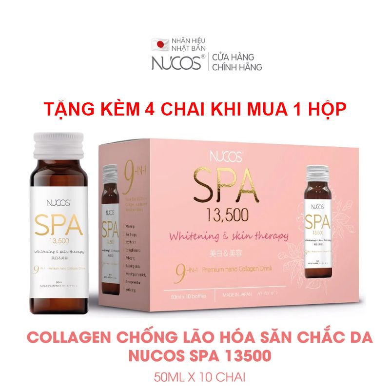 [Tặng 4 Chai Super White] [Hộp 10 Chai] Nước Uống Bổ Sung Collagen Nhật Bản Giảm Nếp Nhăn Nucos Spa 13500 Whitening & Skin Therapy 9in1 Premium Nano Collagen Drink