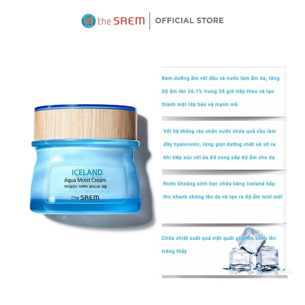 Kem Dưỡng Ẩm The Saem Cấp Nước Từ Nguồn Nước Khoáng Sông Băng Iceland Aqua Moist Cream 60ml
