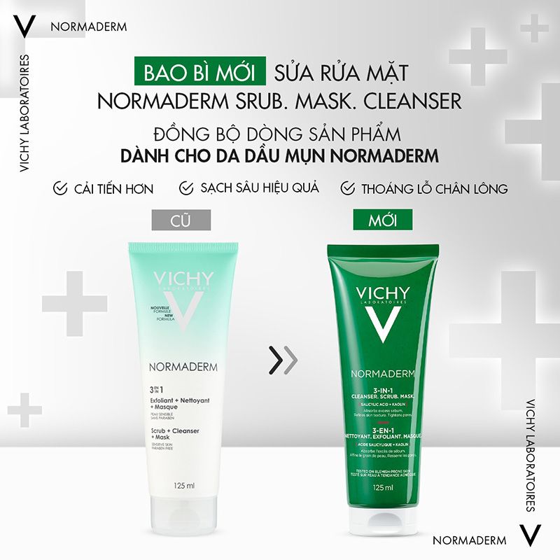 Kem Tẩy Tế Bào Chết Vichy Normaderm 3in1 Scrub+Cleanser+Mask 125ml