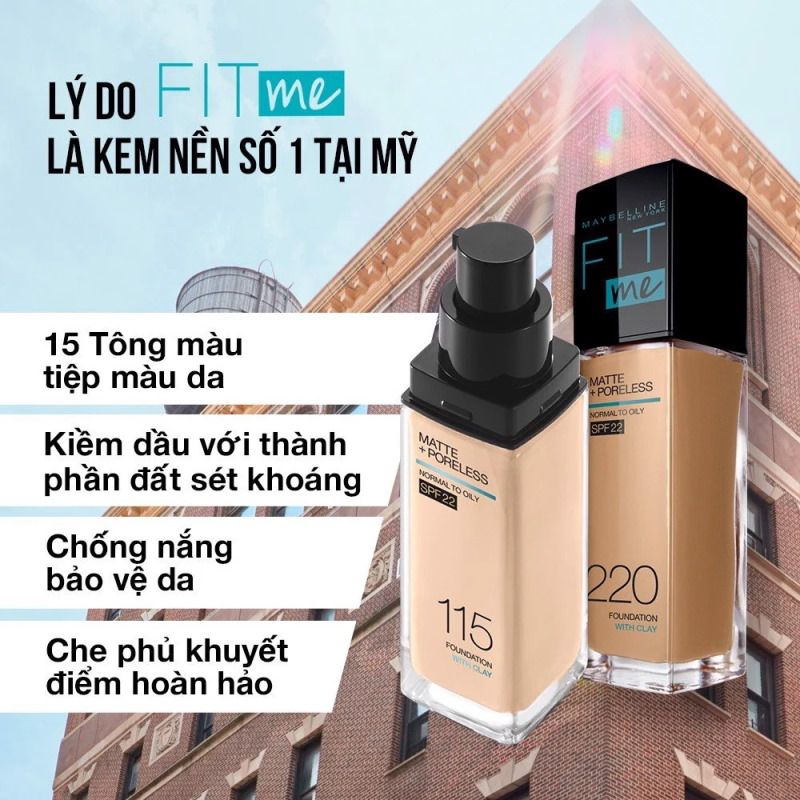 Kem Nền Kiềm Dầu, Cho Lớp Nền Mịn Lì Tự Nhiên Maybelline Fit Me Matte Poreless Foundation 30ml