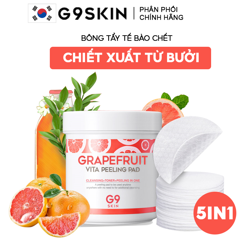 [100 Miếng] Bông Tẩy Tế Bào Chết Chứa Chiết Xuất Từ Bưởi G9SKIN Grapefruit Vita Peeling Pad