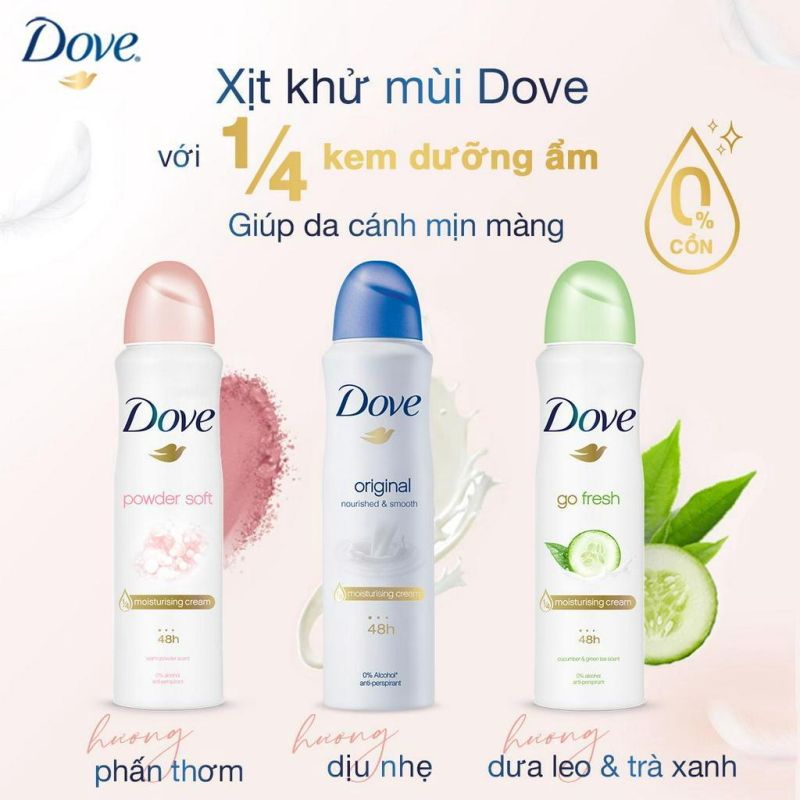 Xịt Khử Mùi Dưỡng Ẩm Vùng Da Dưới Cánh Tay Dove