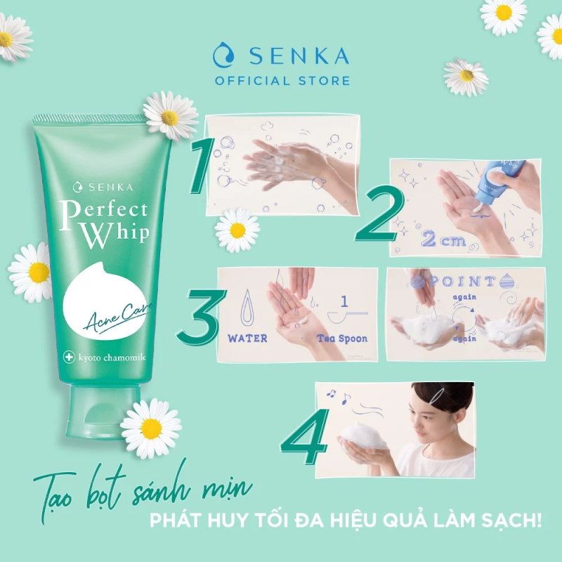 Sữa Rửa Mặt Tạo Bọt Dành Cho Da Mụn Senka Perfect Whip Acne Care 100g