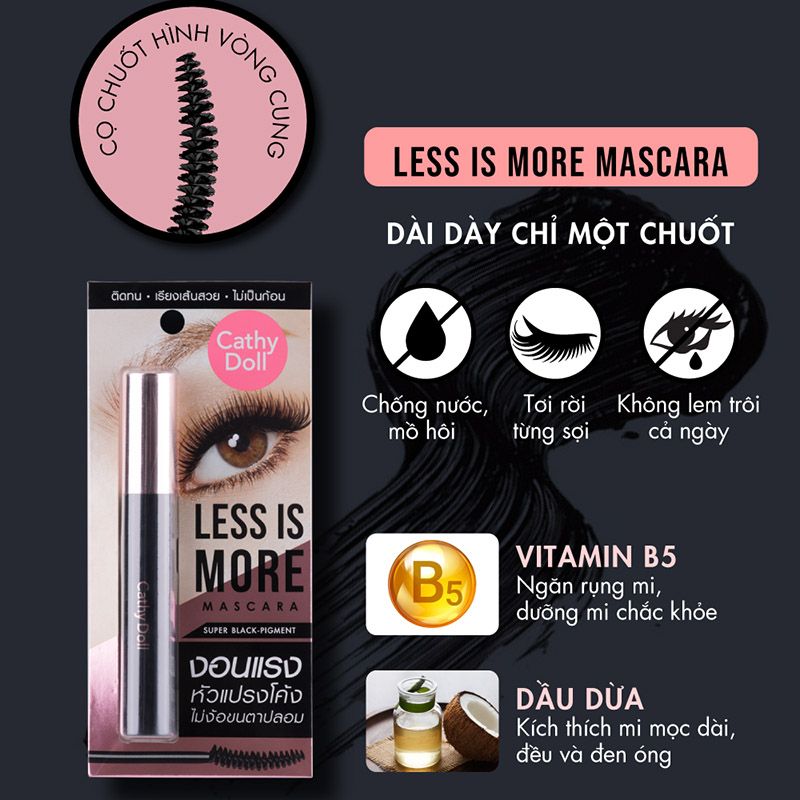 Mascara Chuốt Mi Làm Dài Và Cong Mi, Chống Trôi Hiệu Quả Cathy Doll Less Is More Mascara 8g