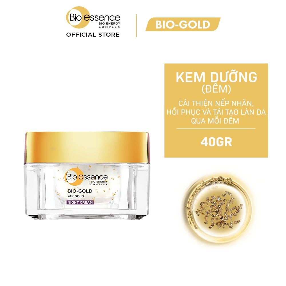 [2 Items] Bộ Dưỡng Ngăn Ngừa Lão Hóa Bio-essence Bio Gold Night Cream 40g + Gold Rose Water 30ml