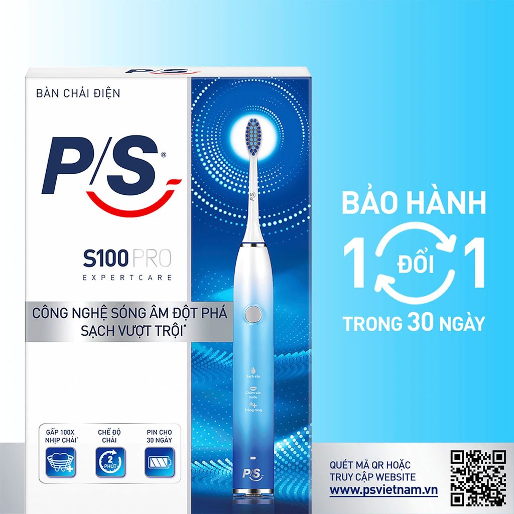 Bàn Chải Điện Sạch Sâu, Công Nghệ Sóng Âm P/S S100 Pro Expertcare #MÀU XANH OMBRE