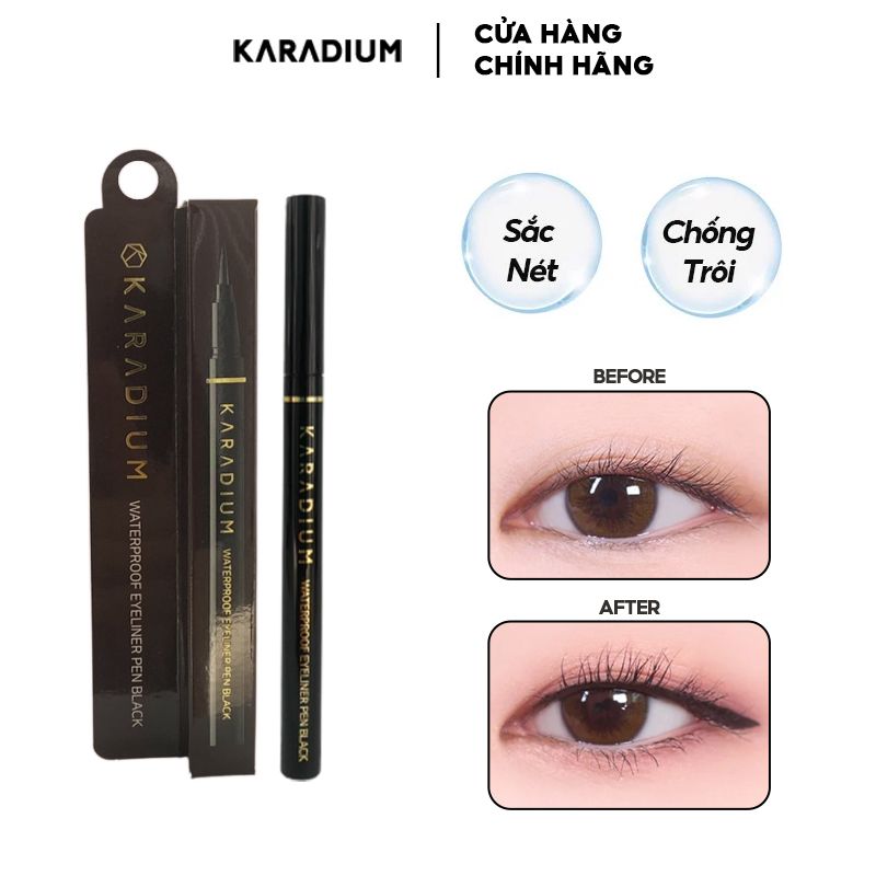 Bút Kẻ Mắt Nước Sắc Nét, Không Trôi Karadium Waterproof Eyeliner Pen 0.55g #01 Black