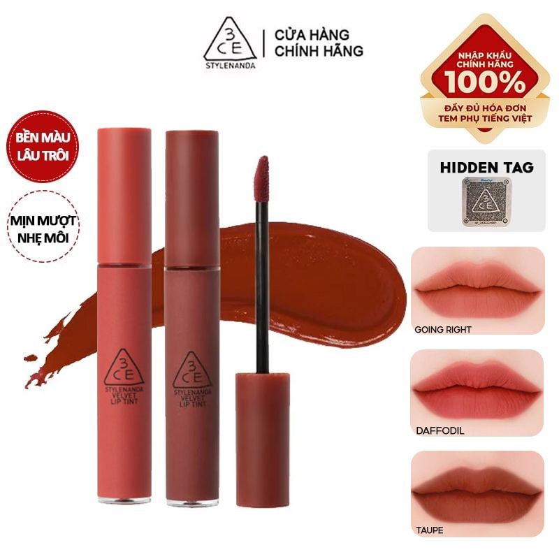 Son Kem Lì, Lên Màu Chuẩn 3CE Velvet Lip Tint 4g