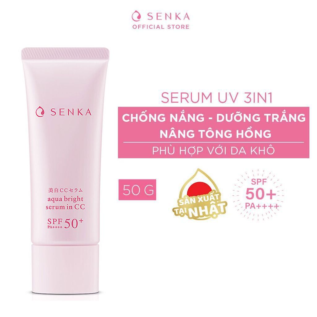 Serum Chống Nắng, Nâng Tông, Hỗ Trợ Dưỡng Trắng Da Senka Aqua Bright Serum In CC SPF50+/PA++++ 40g