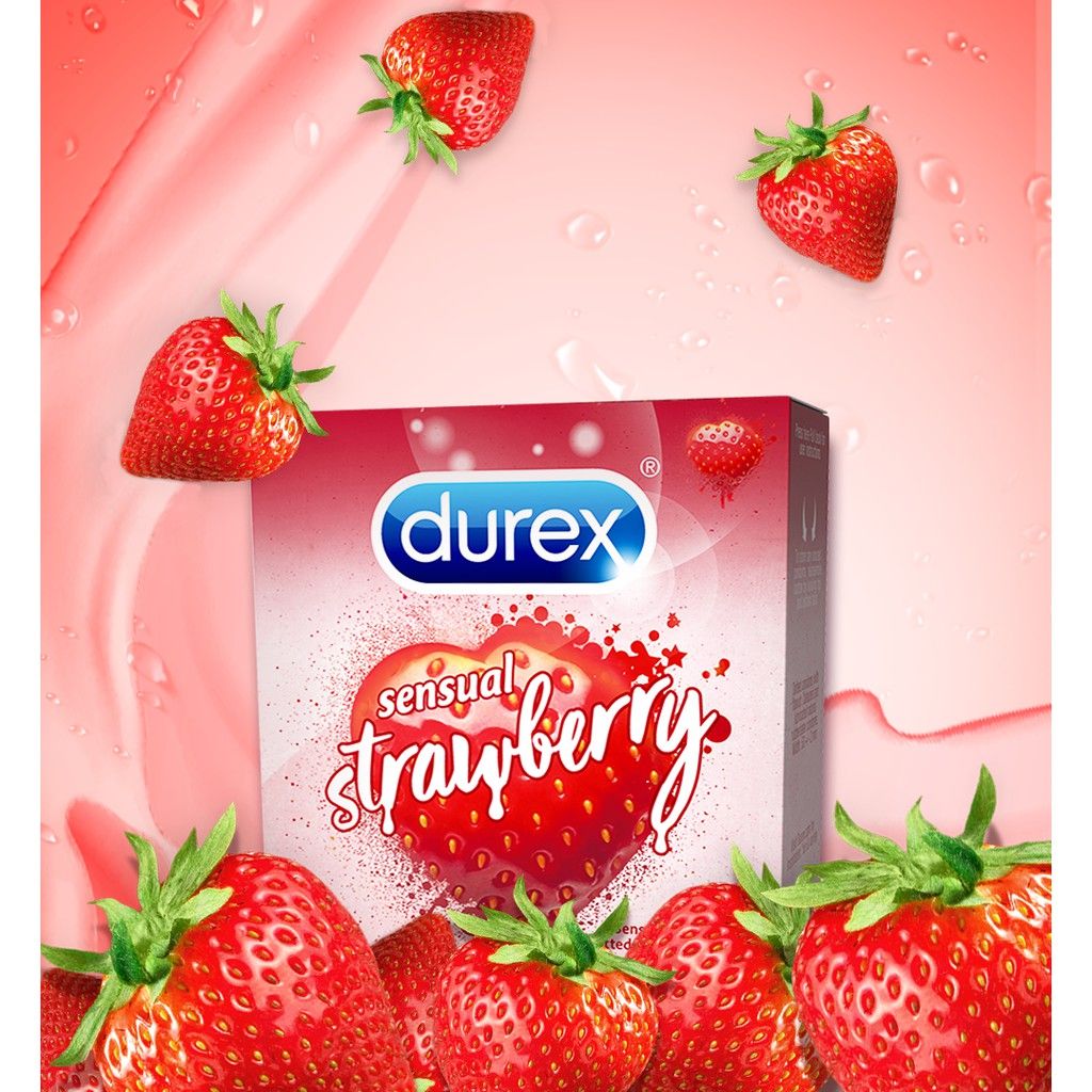 [Hộp 3 Cái] Bao Cao Su Có Hương Durex Condoms - SENSUAL STRAWBERRY (Che tên sản phẩm khi giao hàng)