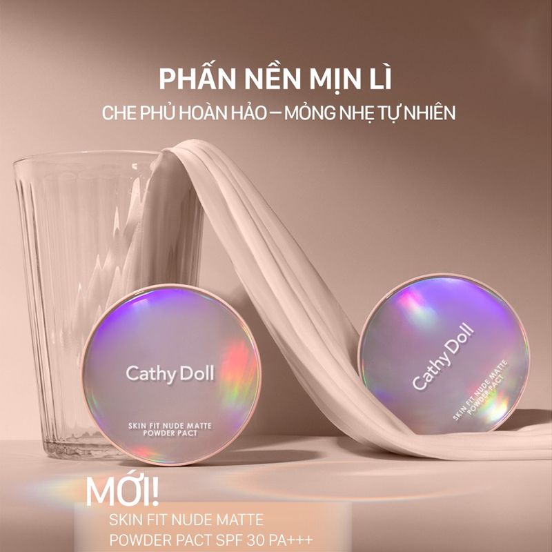 Phấn Nền Dạng Nén Che Phủ Hoàn Hảo Cathy Doll Skin Fit Nude Matte Powder Pact SPF30/Pa+++ 12g