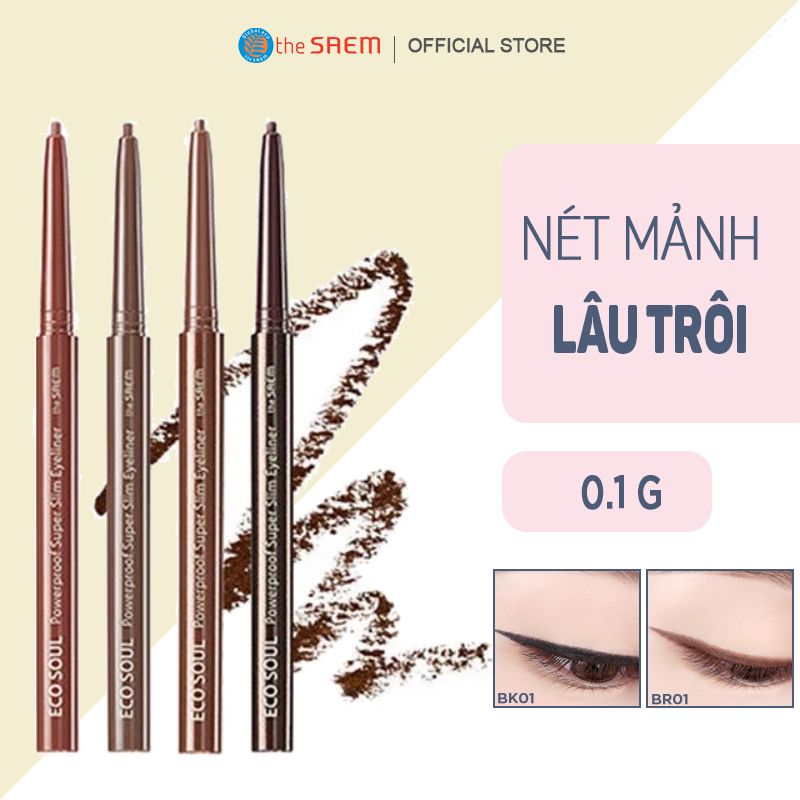 Chì Kẻ Mắt Siêu Mảnh The Saem Eco Soul Powerproof Super Slim Eyeliner 0.1g