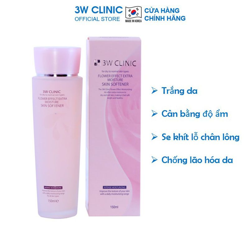 Nước Hoa Hồng Dưỡng Trắng Da 3W Clinic Flower Effect Extra Moisture Skin Softener 150ml