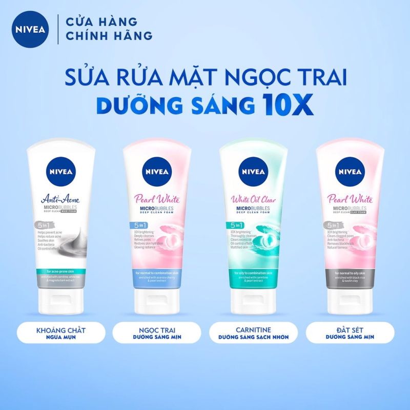 Sữa Rửa Mặt Hỗ Trợ Làm Sáng Da Nivea Pearl Bright Micro Bubbles Deep Clean Foam 100g