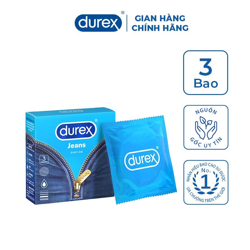 [Hộp 3 Cái] Bao Cao Su Durex Jeans Easy-On Condoms (Che tên sản phẩm khi giao hàng)
