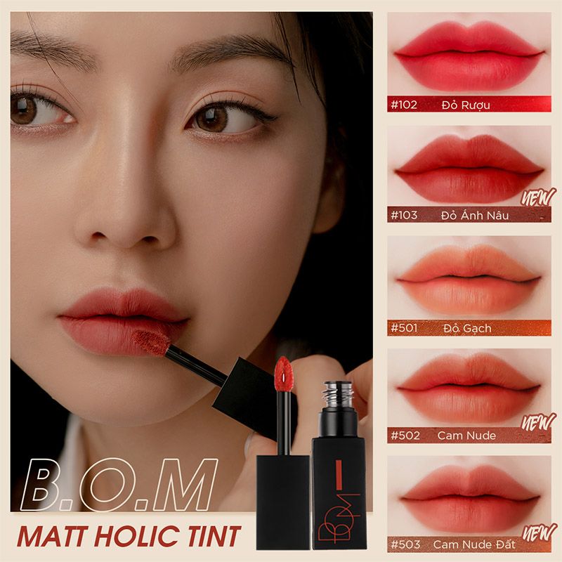 Son Kem Lì Lên Màu Chuẩn, Lâu Trôi B.O.M Matt Holic Tint 8.5g