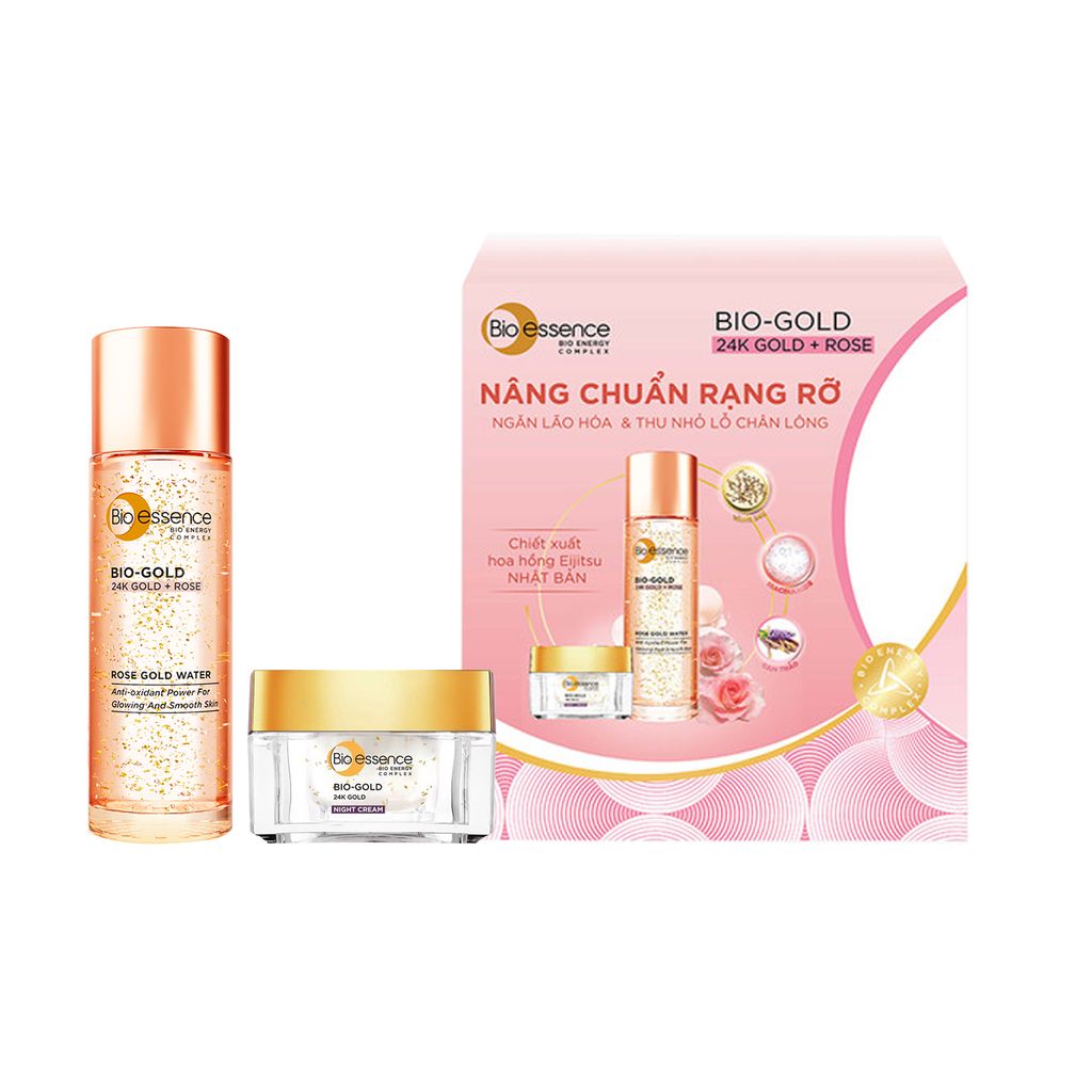 [2 Items] Bộ Dưỡng Ngăn Ngừa Lão Hóa Bio-essence Bio Gold Night Cream 40g + Gold Rose Water 30ml