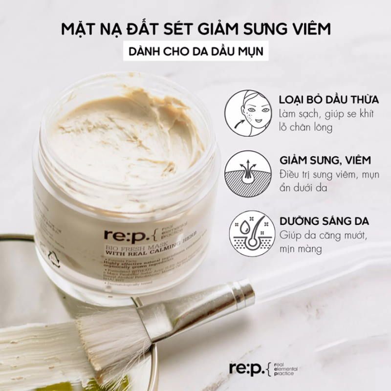 Mặt Nạ Đất Sét Thu Nhỏ Lỗ Chân Lông, Phục Hồi Da Chiết Xuất Cây Hương Thảo Re:p Bio Fresh Mask With Real Nutrition Herbs 130g