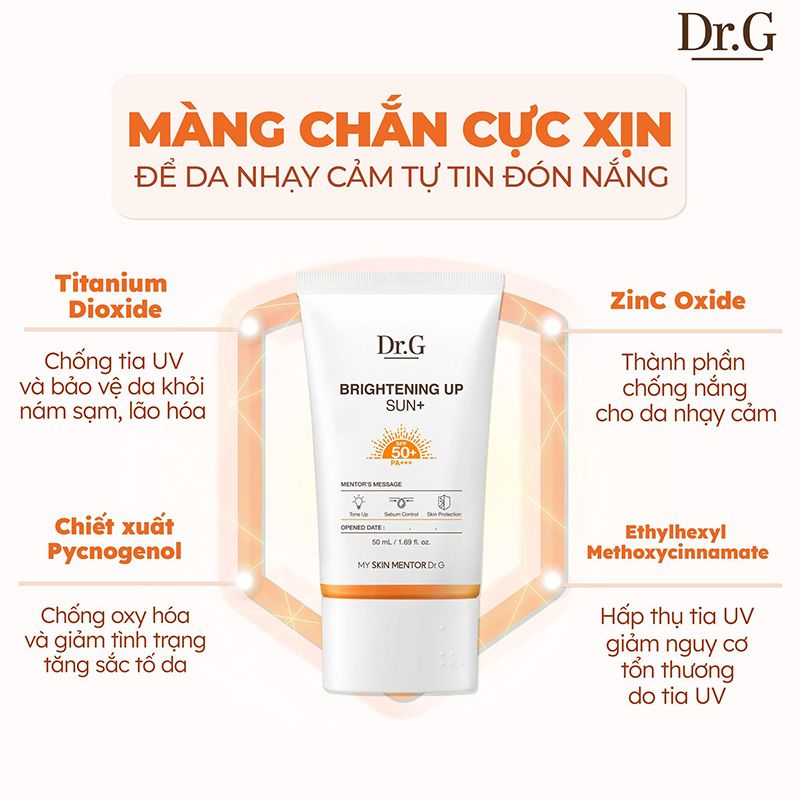 Kem Chống Nắng Dưỡng Sáng Da, Nâng Tông Tự Nhiên, Kiểm Soát Dầu Dr.G Brightening Up Sun+ SPF50+ PA+++ 50ml