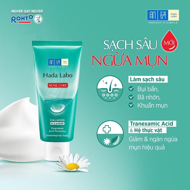 Sữa Rửa Mặt Dành Cho Da Mụn, Nhạy Cảm Hada Labo Acne Care Calming Cleanser 80g