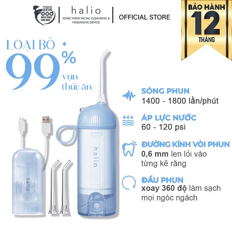 Máy Tăm Nước Cầm Tay Làm Sạch Răng Miệng, Chăm Sóc Nướu Halio UltraClean Oral Irrigator Sky Blue