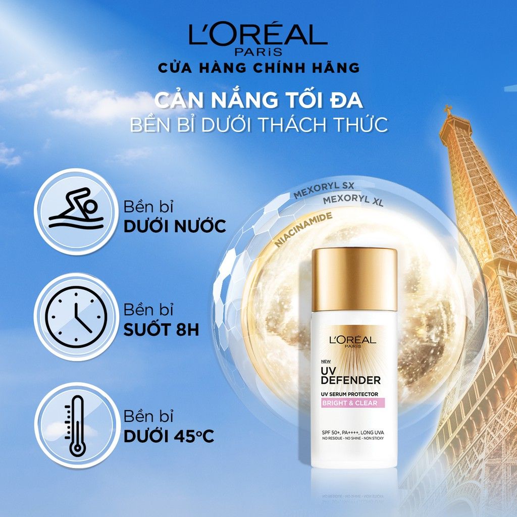 Kem Chống Nắng Mịn Nhẹ, Bảo Vệ Da, Ngăn Ngừa Lão Hóa L'Oreal UV Defender Serum Protector SPF 50+/PA++++