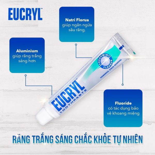 Kem Đánh Trắng Răng Eucryl Hương Bạc Hà Thơm Mát Toothpaste Freshmint 62g
