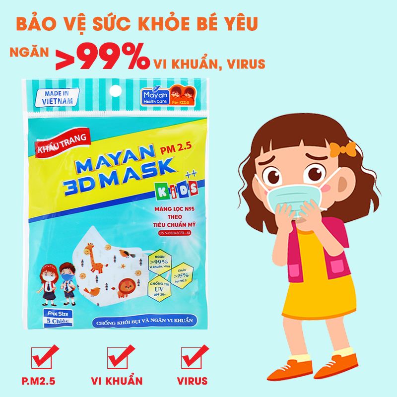 Khẩu Trang Đa Năng Cho Trẻ Em Mayan PM 2.5 3D Mask Kids++