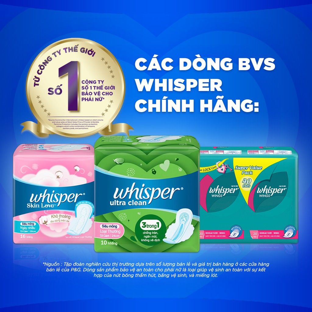 [10 Miếng] Băng Vệ Sinh Whisper Ultra Clean Siêu Mỏng Có Cánh Ngày Thường (Che tên sản phẩm khi giao hàng)