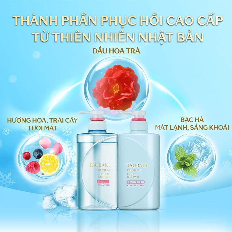 Bộ Gội Xả Sạch Dầu Mát Lạnh Tsubaki Premium Cool