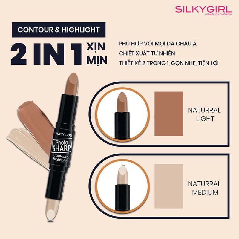 Thỏi Tạo Khối Và Highlight Đa Năng Silkygirl Photo Sharp Contour & Highlight 8g