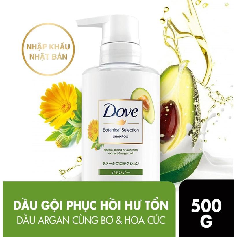 Dầu Gội Phục Hồi Tóc Hư Tổn Chiết Xuất Bơ & Dầu Argan Dove Botanical Selection Shampoo Avocado Extract & Argan Oil 500ml