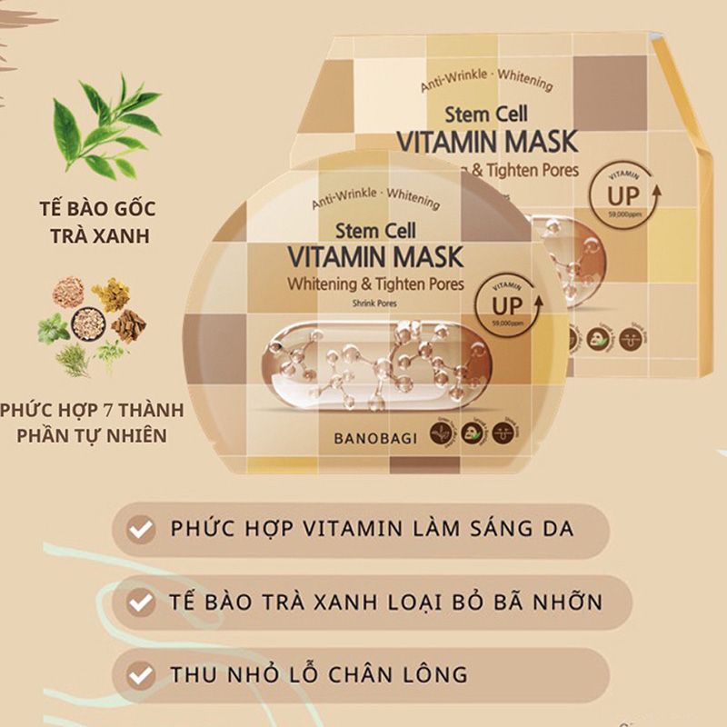 Mặt Nạ Miếng Dưỡng Trắng Cấp Ẩm & Bổ Sung Collagen Ngăn Ngừa Lão Hóa Banobagi Stem Cell Vitamin, Super Collagen Mask 30ml