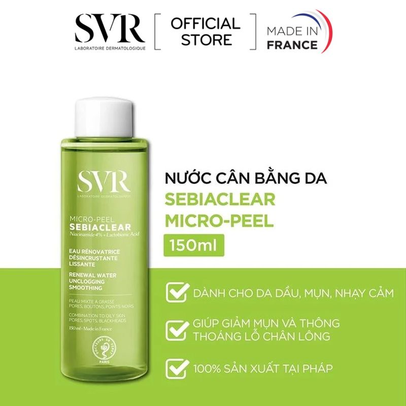 Nước Hoa Hồng Dành Cho Da Dầu Mụn SVR Sebiaclear Micro Peel 150ml