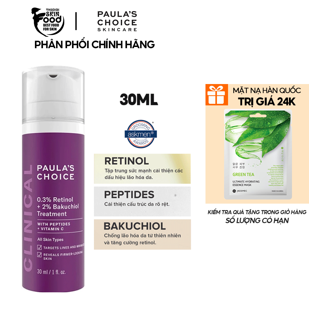 Tinh Chất Ngăn Ngừa Lão Hóa Paula's Choice 0.3% Retinol 2% Bakuchiol Treatment 30ml (date 11/2024)