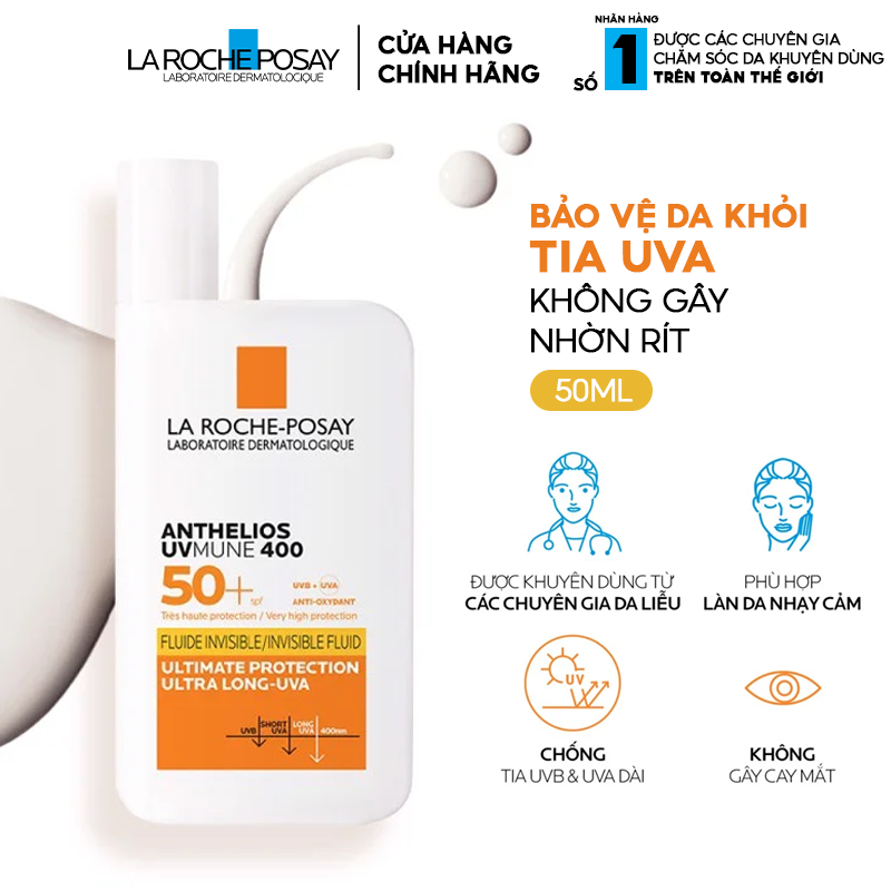 Kem Chống Nắng Dạng Sữa, Bảo Vệ Da Khỏi UVA Dài, Ngăn Ngừa Thâm Nám La Roche-Posay Anthelios UVMune 400 Invisible Fluid SPF50+ 50ml