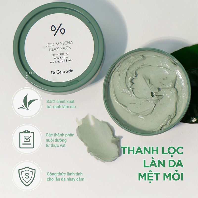 Mặt Nạ Đất Sét Trà Xanh Thu Nhỏ Lỗ Chân Lông, Cho Da Dầu Mụn, Mụn Đầu Đen Dr.Ceuracle Jeju Matcha Clay Pack 115g