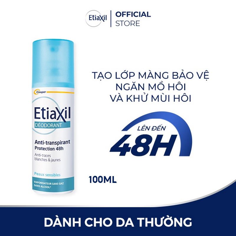 Xịt Khử Mùi Hằng Ngày Etiaxil Deodorant Anti-transpirant 48h Peaux Sensibles Vaporisateur 100ml