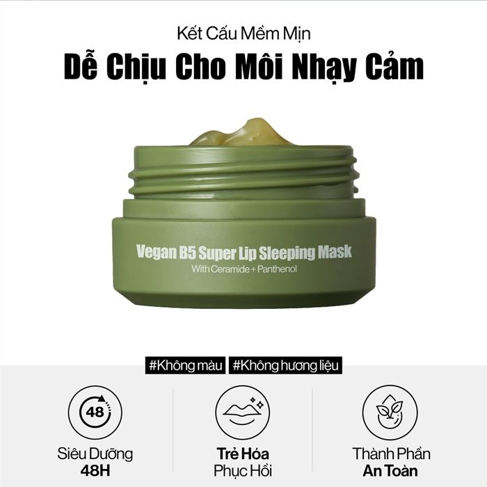 Mặt Nạ Ngủ Môi Thuần Chay Cấp Ẩm, Trẻ Hóa Môi Glamrr Q Vegan B5 Super Lip Sleeping Mask 10ml