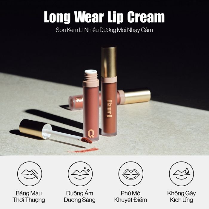 Son Kem Siêu Lì, Lâu Trôi, Mịn Mượt Nhẹ Môi Glamrr Q Long Wear Lip Cream 5g