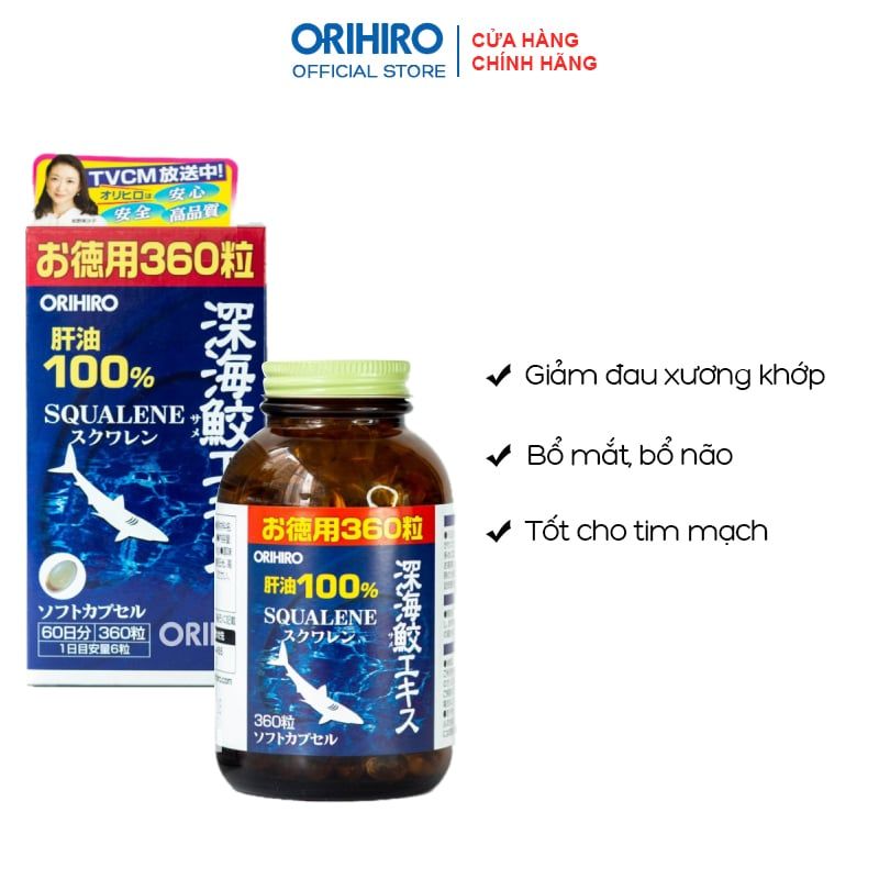 [Hộp 360 Viên] Viên Uống Dầu Gan Cá Mập Hỗ Trợ Xương Khớp, Thị Lực Orihiro Deep Sea Shark Liver Oil Extract Capsule Economical Bottle 158g