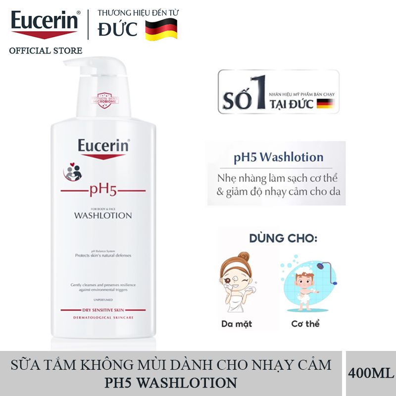 Sữa Tắm Dịu Nhẹ, Không Mùi Dành Cho Nhạy Cảm Eucerin pH5 WashLotion For Body & Face 400ml