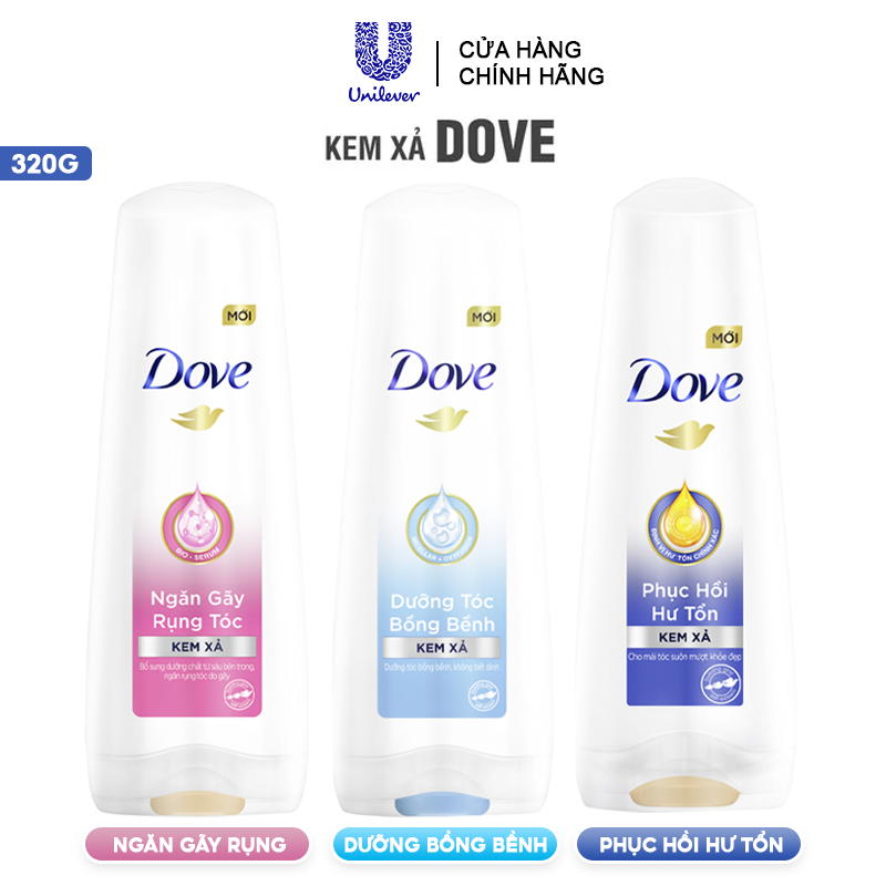 [320g] Kem Xả Dove Phục Hồi Tóc, Ngăn Gãy Rụng, Dưỡng Tóc Bồng Bềnh