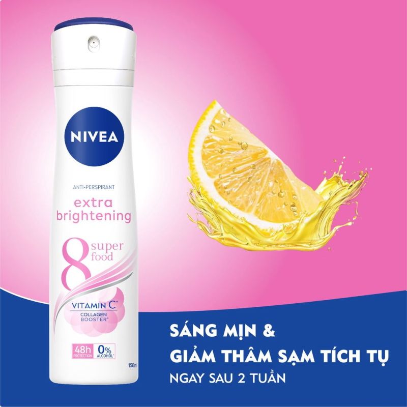 Xịt Khử Mùi Sáng Mịn & Mờ Thâm Nivea Anti-Perspirant Extra Brightening Spray 150ml